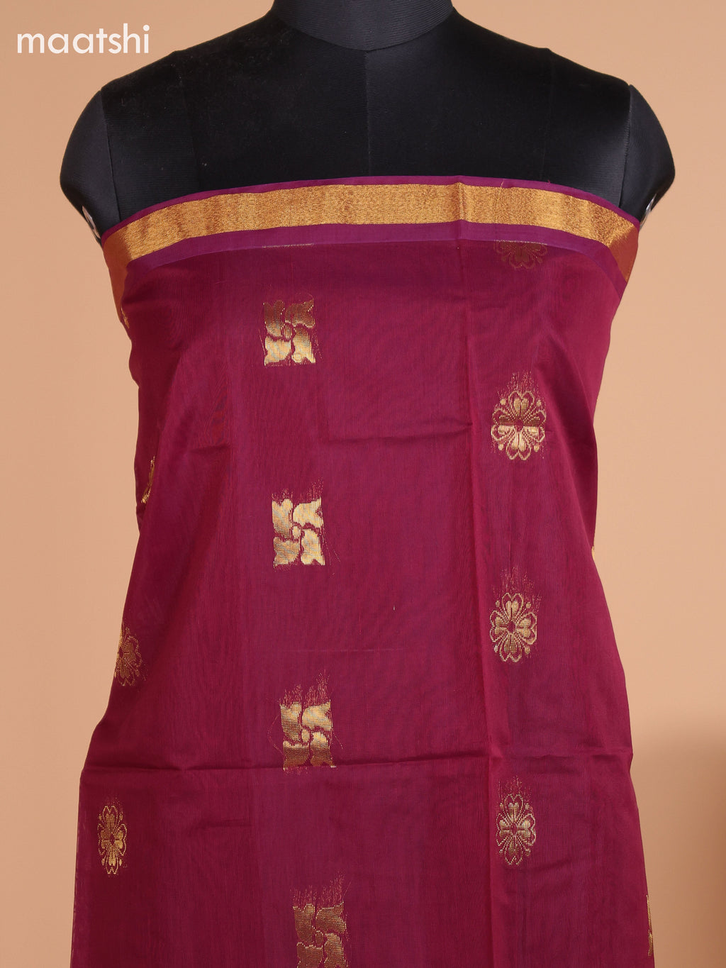 Dark Maroon and Dark Green Semi Silk Cotton Dress Material With Zari Buttas and Bottom & Dupatta