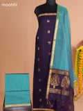 Dark Purple and Teal Green Semi Silk Cotton Dress Material With Zari Buttas and Bottom & Dupatta