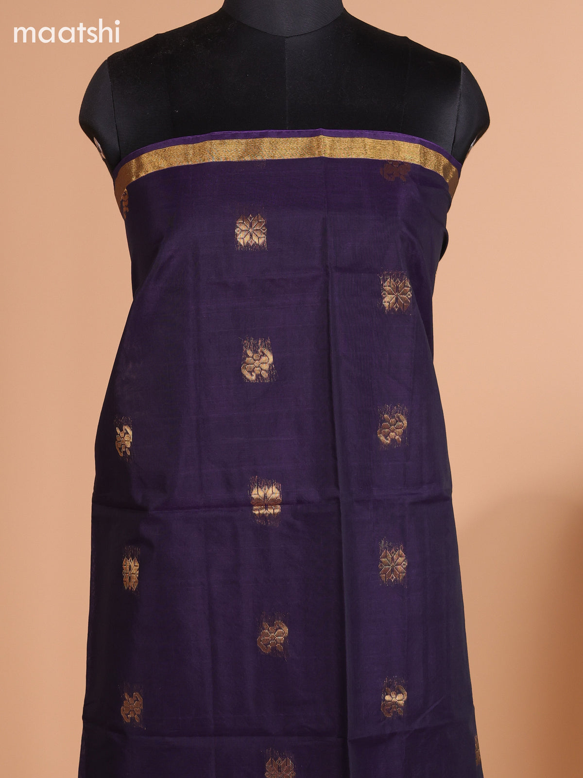 Dark Purple and Teal Green Semi Silk Cotton Dress Material With Zari Buttas and Bottom & Dupatta