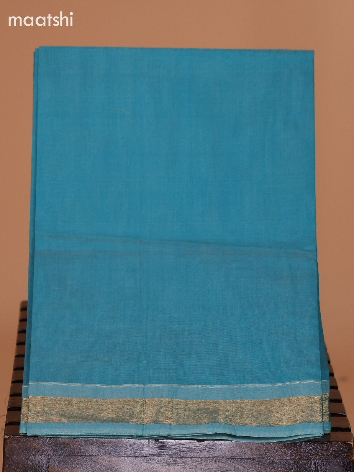 Pastel Brown and Teal Blue Semi Silk Cotton Dress Material With Zari Buttas and Bottom & Dupatta