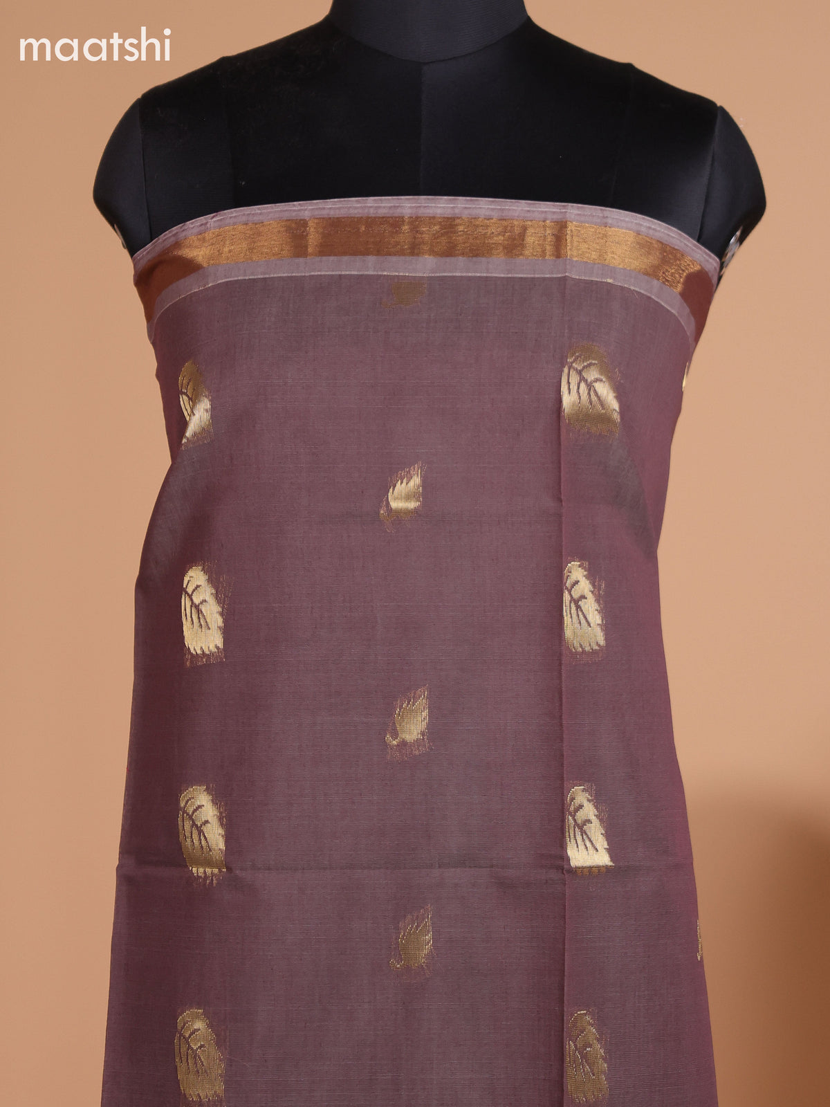 Pastel Brown and Teal Blue Semi Silk Cotton Dress Material With Zari Buttas and Bottom & Dupatta