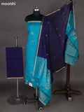 Teal Blue and Navy Blue Silk Cotton Dress Material With Zari Woven Buttas