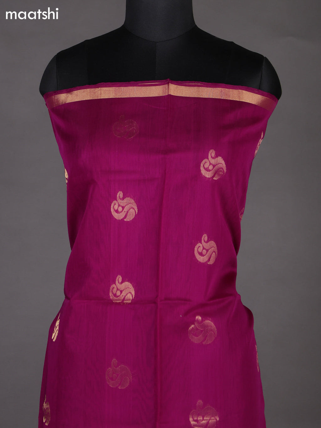 Dark Purple and Green Silk Cotton Dress Material With Zari Woven Buttas
