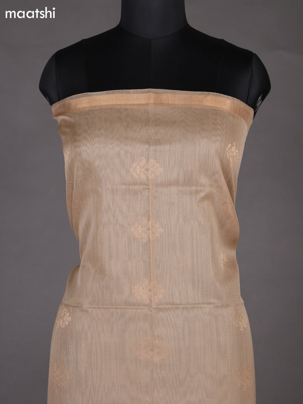 Beige and Peach Pink Silk Cotton Dress Material With Zari Woven Buttas