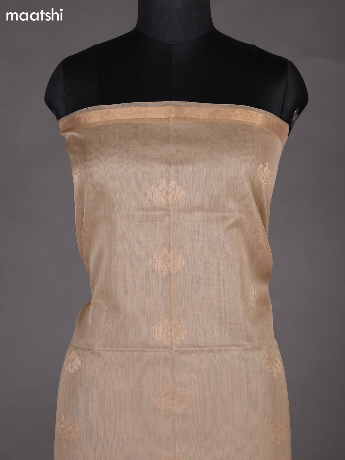 Beige and Peach Pink Silk Cotton Dress Material With Zari Woven Buttas