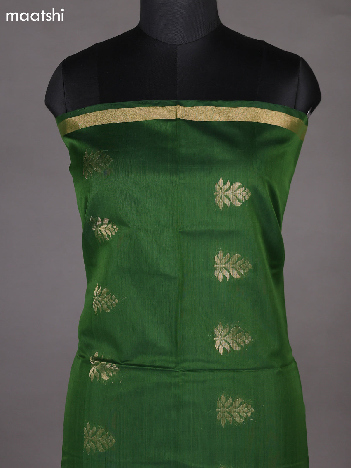 Sap Green and Purple Silk Cotton Dress Material With Zari Woven Buttas –  Maatshi