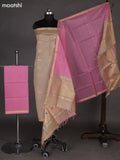 Beige and Peach Pink Silk Cotton Dress Material With Zari Woven Buttas
