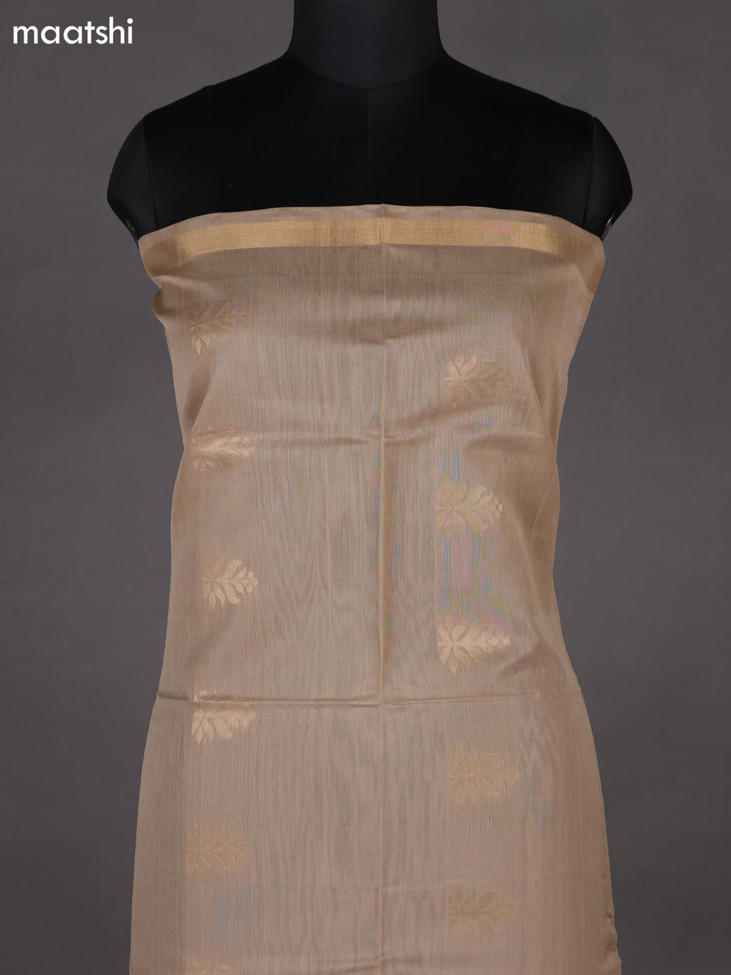 Beige and Peach Pink Silk Cotton Dress Material With Zari Woven Buttas
