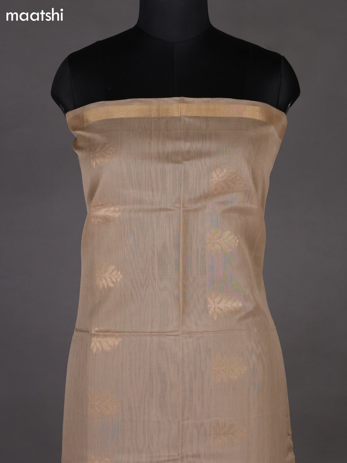Beige and Peach Pink Silk Cotton Dress Material With Zari Woven Buttas