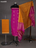 Purple and Dark Mustard Silk Cotton Dress Material With Zari Woven Buttas