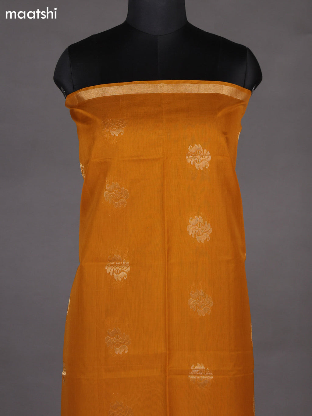 Dark Mustard and Purple Silk Cotton Dress Material With Zari Woven Buttas