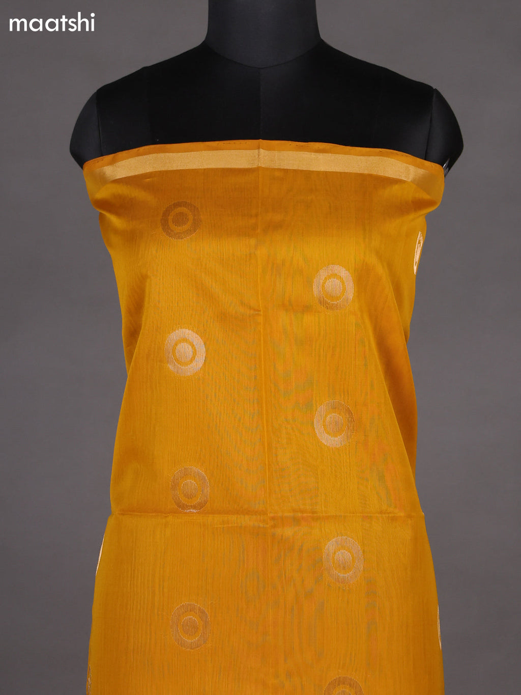 Mustard Yellow and Purple Silk Cotton Dress Material With Zari Woven Buttas