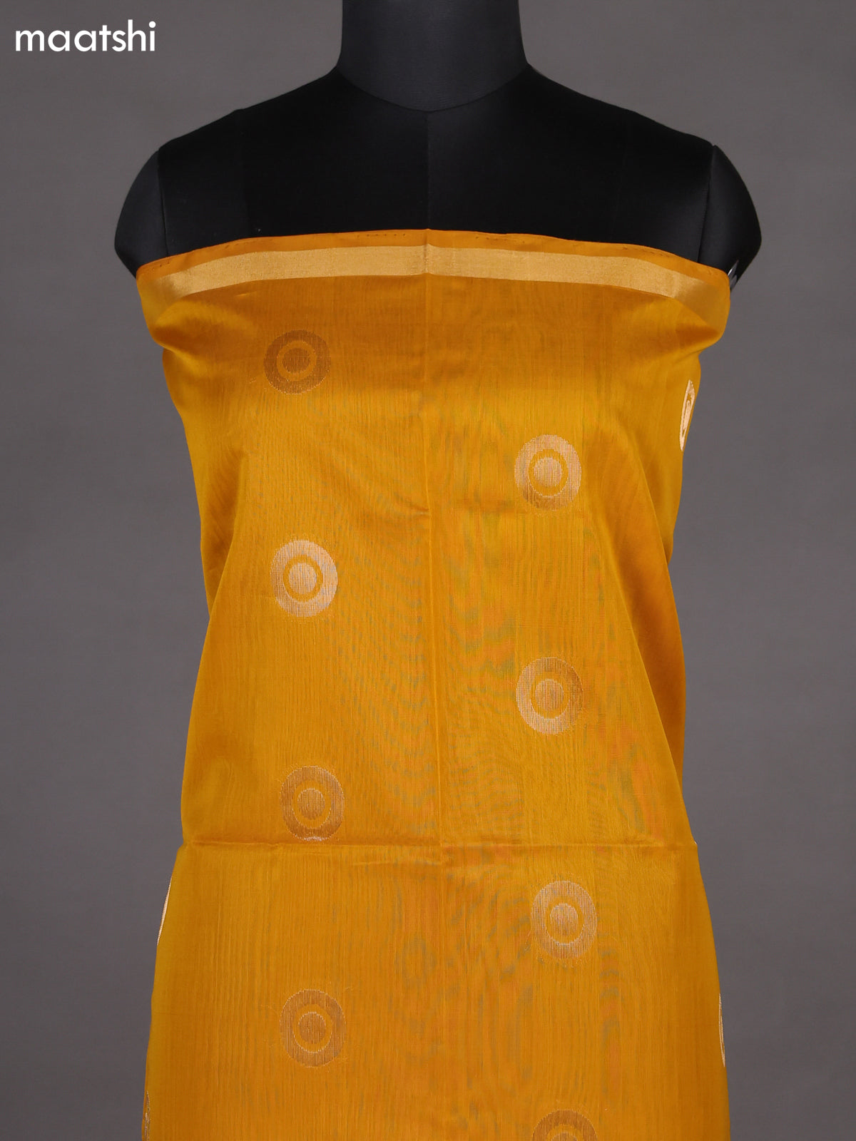 Mustard Yellow and Purple Silk Cotton Dress Material With Zari Woven Buttas
