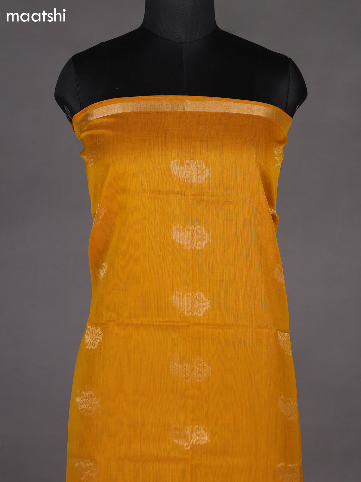 Mustard Yellow and Purple Silk Cotton Dress Material With Zari Woven Buttas
