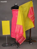 Peach Pink and Lime Green Silk Cotton Dress Material With Zari Woven Buttas