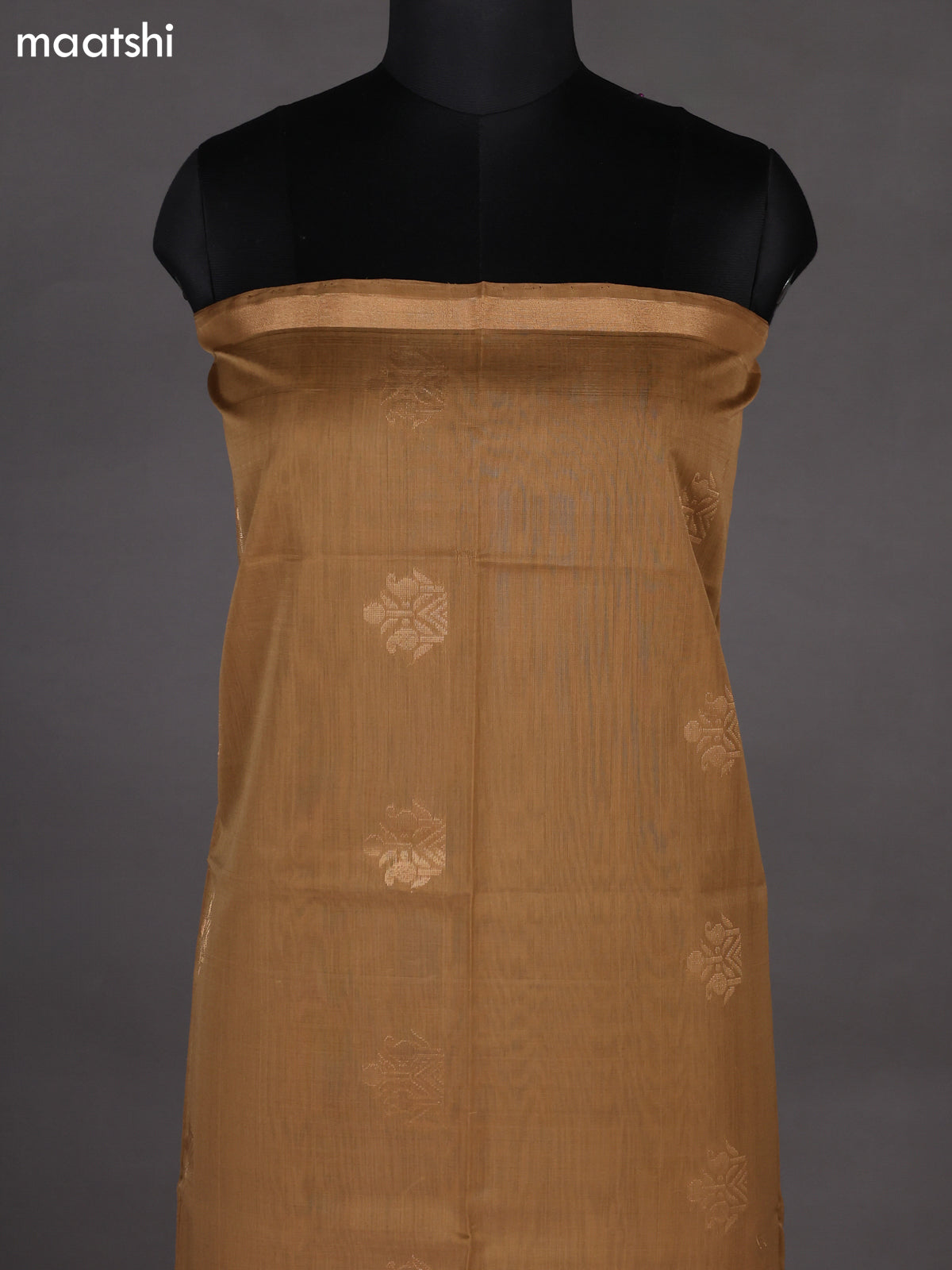 Dark Sandal and Purple Silk Cotton Dress Material With Zari Woven Buttas