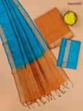 Rustic Orange and Teal Blue Pure Silk Dress Material With Zari Buttas