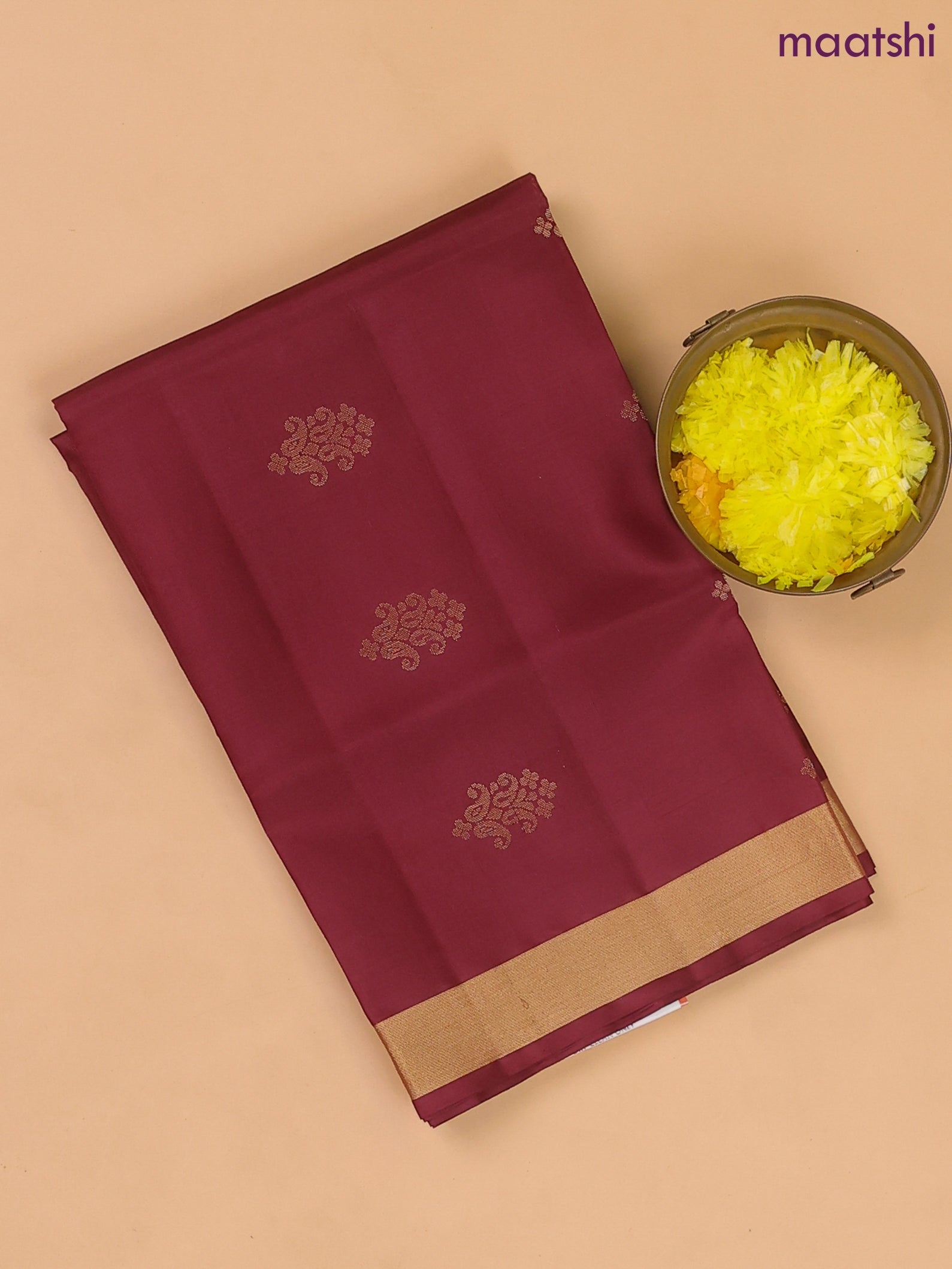 Maroon and Elaichi Green Pure Silk Dress Material With Zari Buttas
