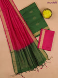 Bottle Green and Rani Pink Pure Silk Dress Material With Zari Buttas