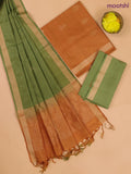 Dark Mustard and Pastel Green Pure Silk Dress Material With Zari Buttas