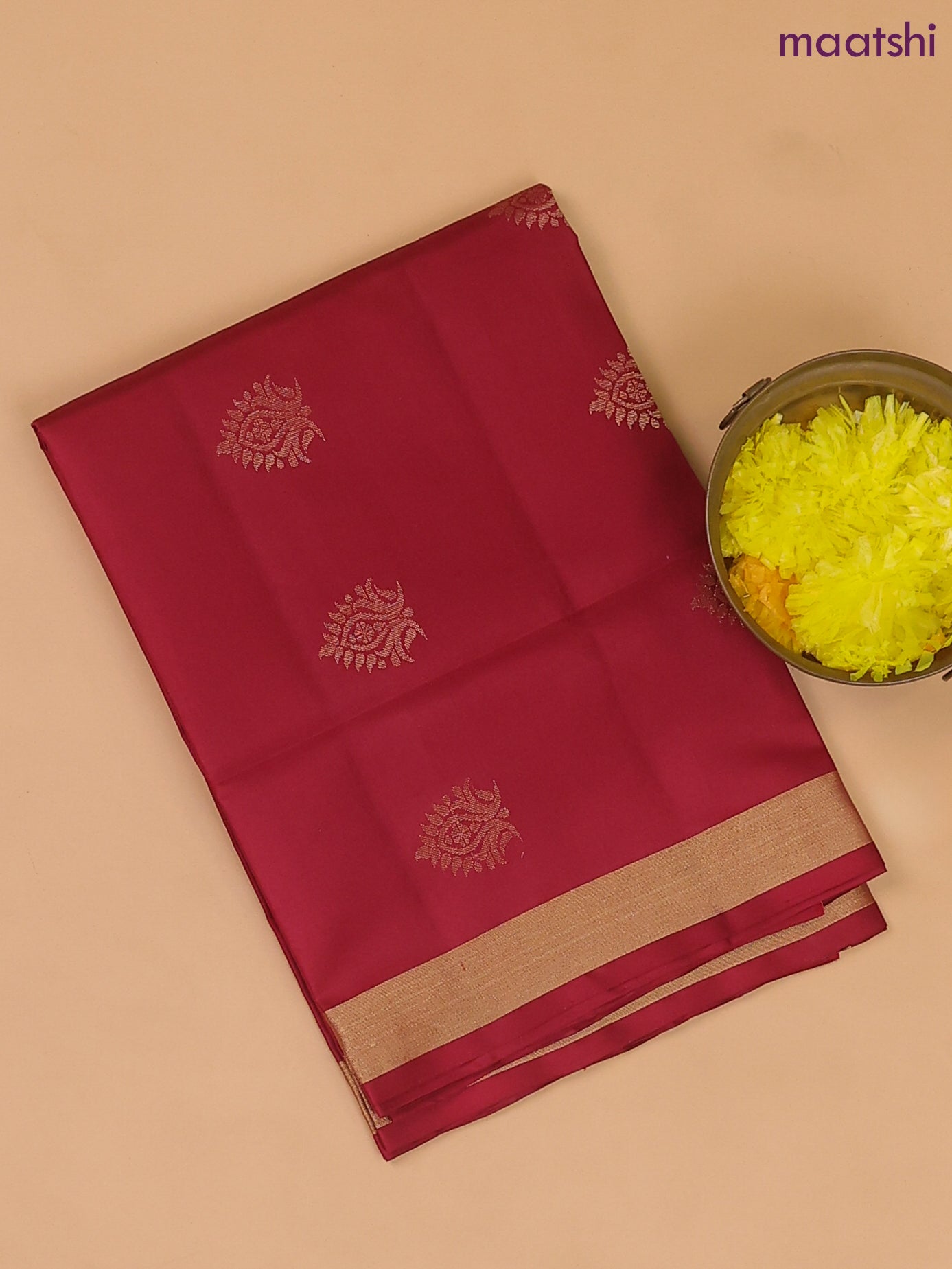 Maroon and Dark Mustard Pure Silk Dress Material With Zari Buttas