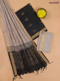 Black and Grey Pure Silk Dress Material With Zari Buttas