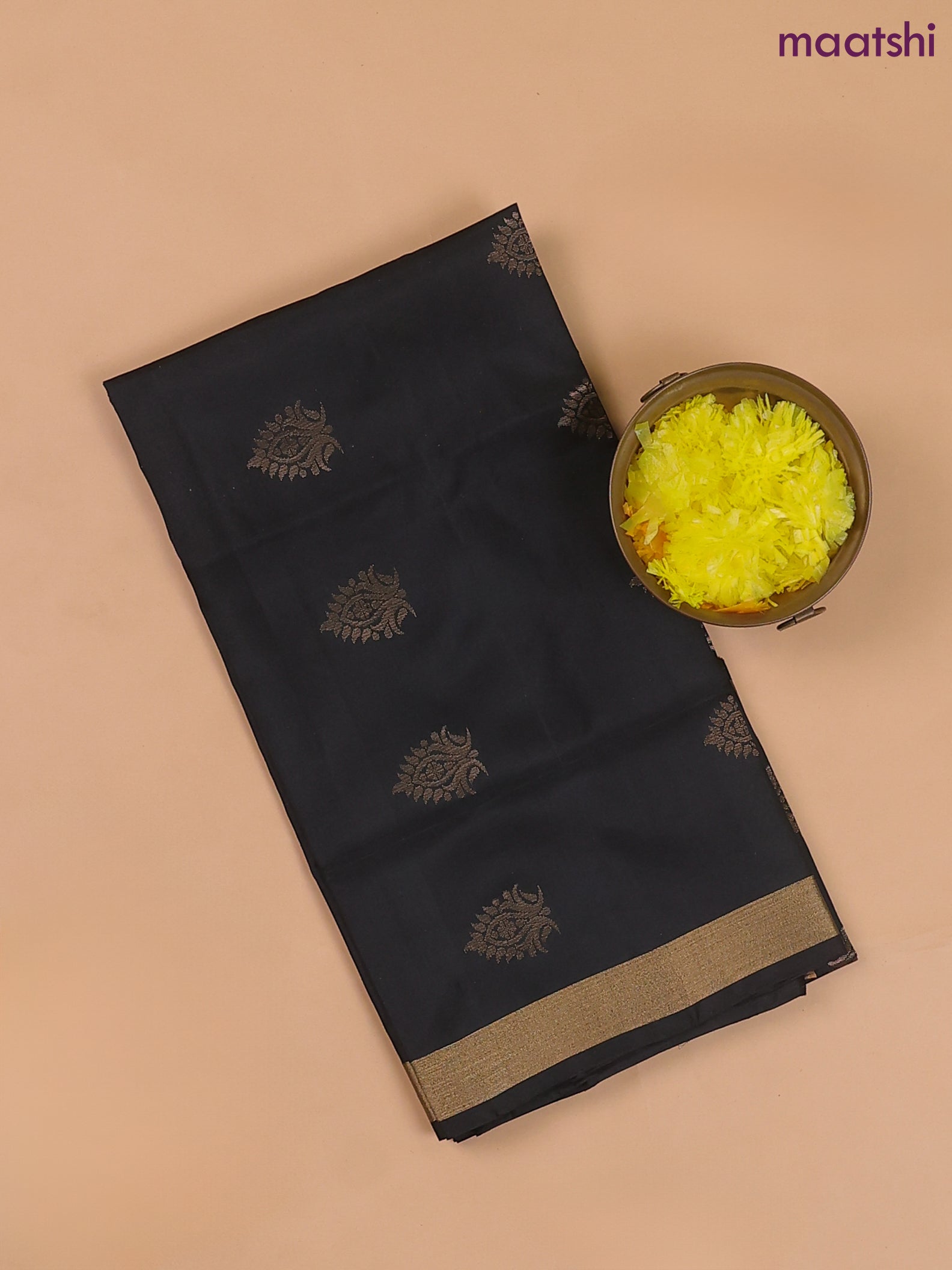 Black and Grey Pure Silk Dress Material With Zari Buttas