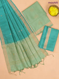 Pastel Green and Teal Green Pure Silk Dress Material With Zari Buttas