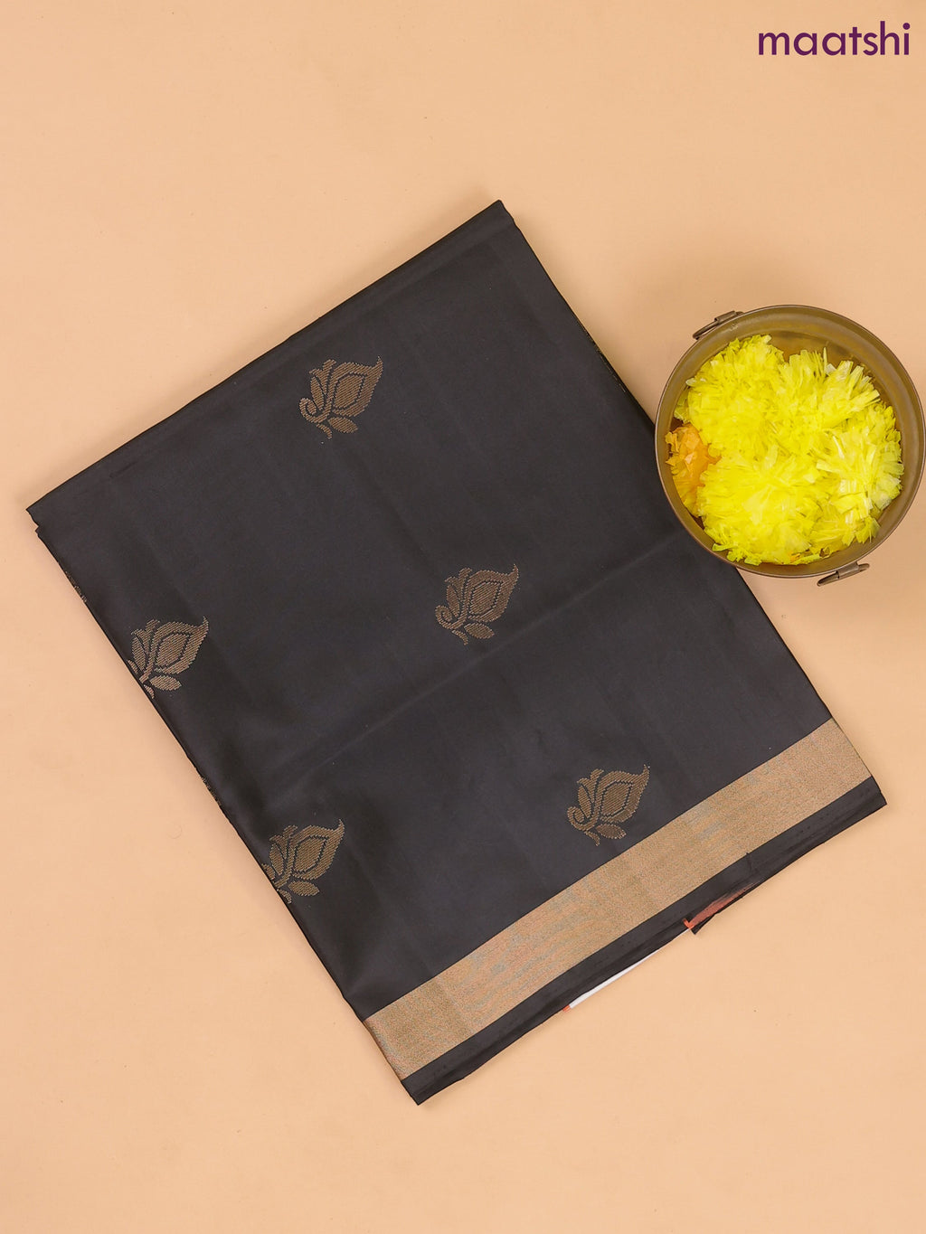 Black and Rust Pure Silk Dress Material With Zari Buttas