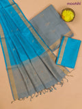 Grayish Blue and Cs Blue Pure Silk Dress Material With Zari Buttas
