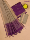 Deep Purple and Elaichi Green Pure Silk Dress Material With Zari Buttas