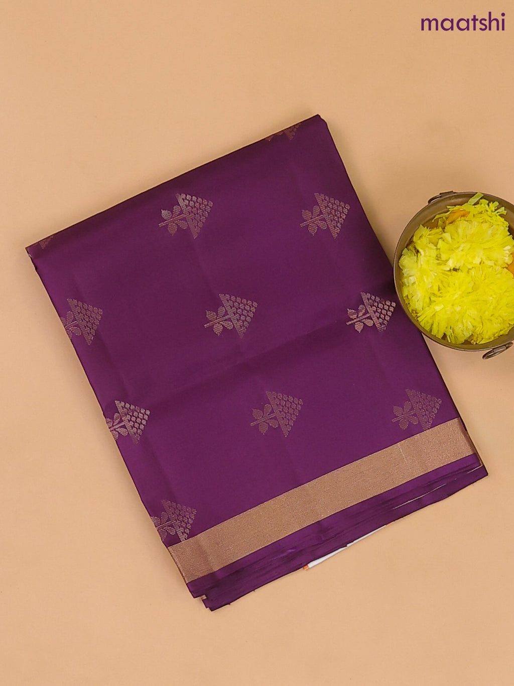 Deep Purple and Elaichi Green Pure Silk Dress Material With Zari Buttas