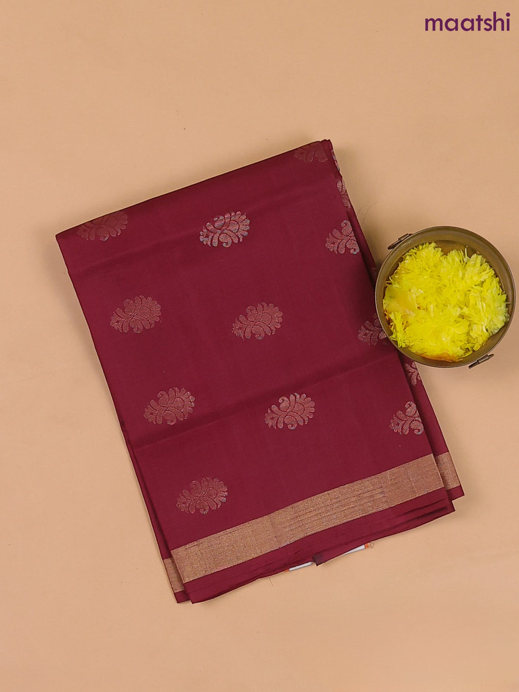 Maroon and Bottle Green Pure Silk Dress Material With Zari Buttas