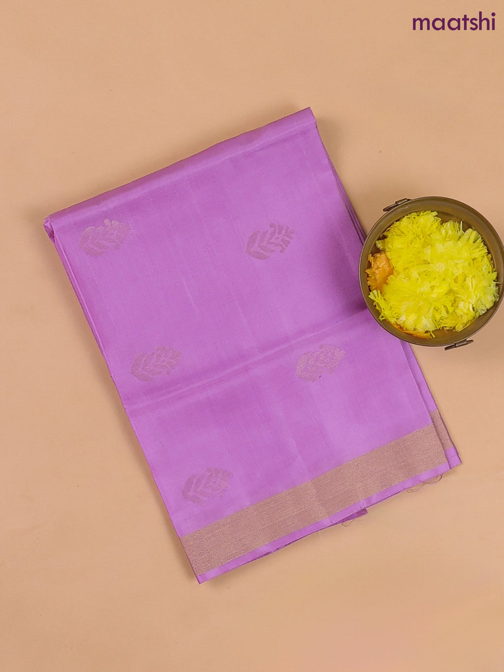 Lavender and Violet Pure Silk Dress Material With Zari Buttas
