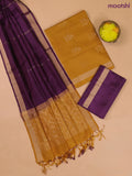 Mustard Yellow and Deep Purple Pure Silk Dress Material With Zari Buttas