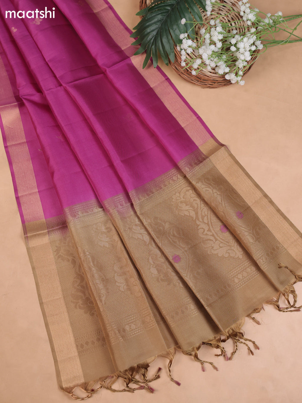 Elaichi Green and Purple Pure Silk Dress Material With Zari Butta