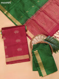 Maroon and Green Pure Silk Dress Material With Zari Butta