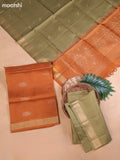 Rust Orange and Elaichi Green Pure Silk Dress Material With Zari Butta
