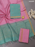 Pastel Green and Lotus Pink Pure Silk Dress Material With Zari Buttas