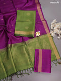 Green and Violet Pure Silk Dress Material With Zari Buttas