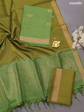 Green and Mehandi Pure Silk Dress Material With Zari Buttas