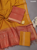 Brown and Mustard Pure Silk Dress Material With Zari Buttas