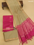 Pink and Elaichi Green Kora Silk Cotton Dress Material With Zari Buttas