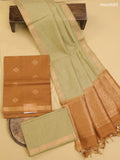 Dark Sandal and Elaichi Green Kora Silk Cotton Dress Material With Zari Buttas