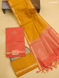 Rust and Mustard Kora Silk Cotton Dress Material With Zari Buttas