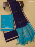 Teal Blue and Navy Blue Kora Silk Cotton Dress Material With Zari Buttas