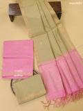 Lotus Pink and Elaichi Green Kora Silk Cotton Dress Material With Zari Buttas