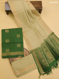 Green and Pastel Green Kora Silk Cotton Dress Material With Zari Buttas