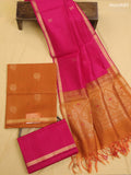 Dark Rust and Magenta Pink Kora Silk Cotton Dress Material With Zari Buttas