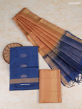 Navy Blue and Dark Sandal Pure Silk Dress Material With Zari Butta With and Bottom & Zari Dupatta